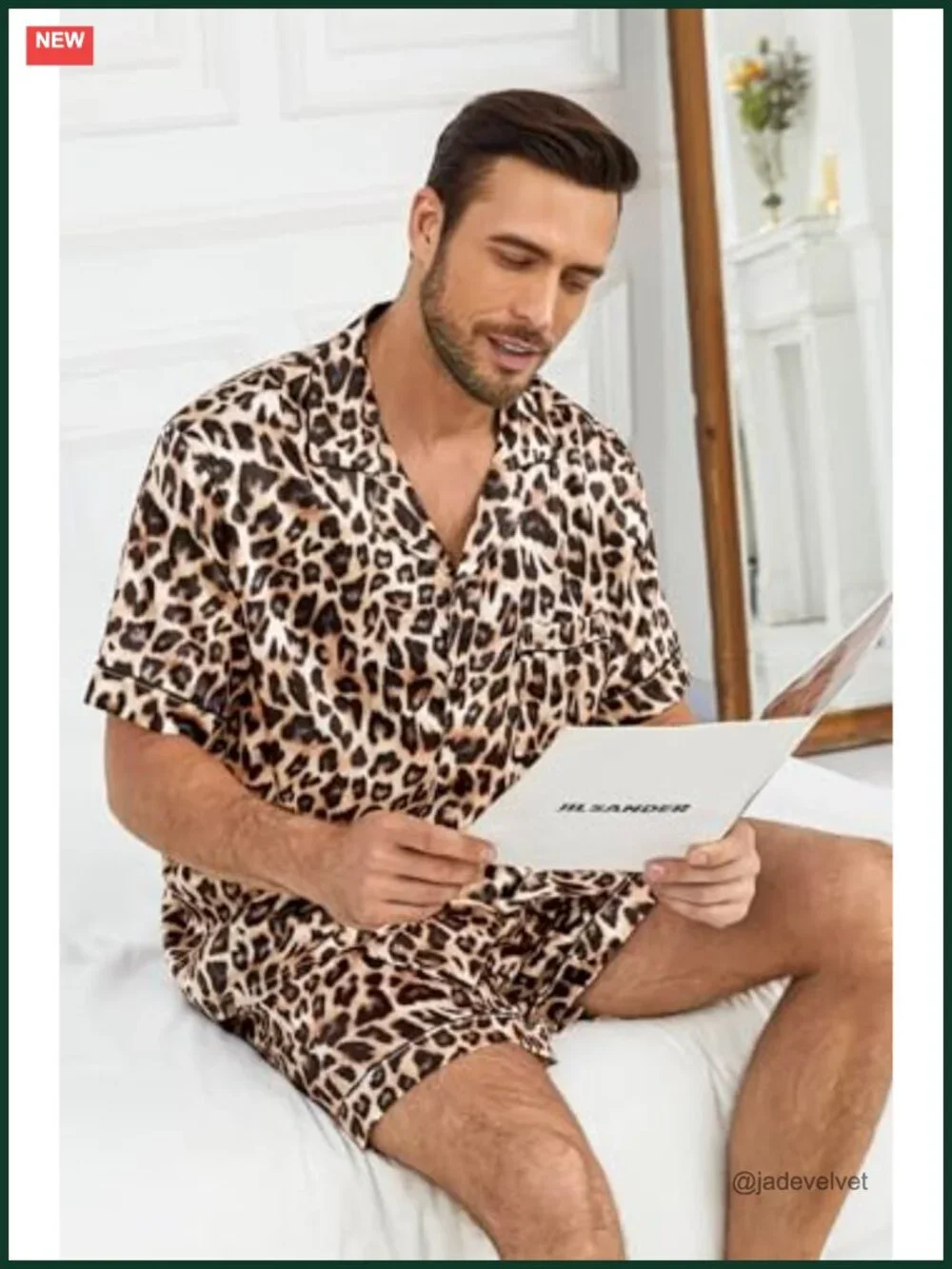 Men's Silk Satin Pajama Set Short Sleeve 2 Piece Button Down Sleepwear with